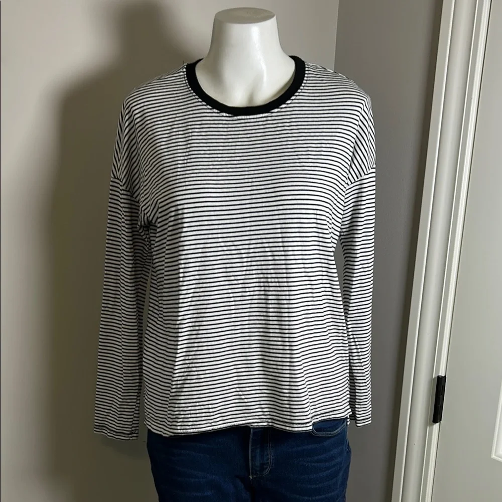 Marine Layer Merritt Crew Black White Stripe Long Sleeve Supima Cotton Sz S